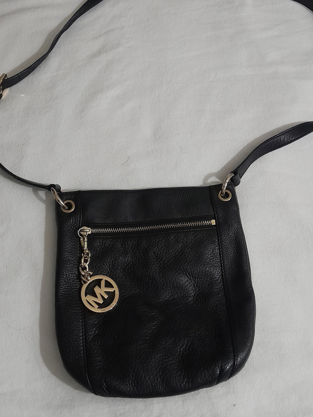 Michael Kors Black Leather Crossbody Bag with Logo Charm